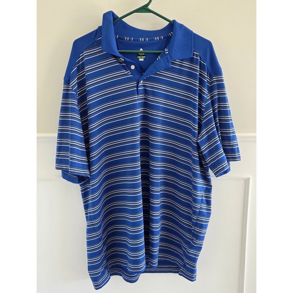 Bolle Golf Polo‎ Shirt Mens XL Blue White Stripe Tech Performance Short Sleeve
